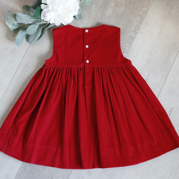 Red Smocked Dress Cotton Corduroy Embroidery Sleeveless 18 Months PERFECT - Picture 5 of 5